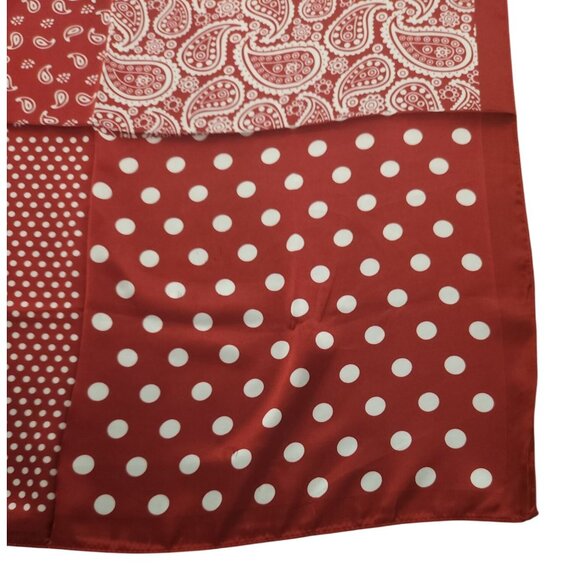 Red Patchwork Paisley Polka Dot Handkerchief Bandana 20" Retro Scarf Square - Picture 3 of 13